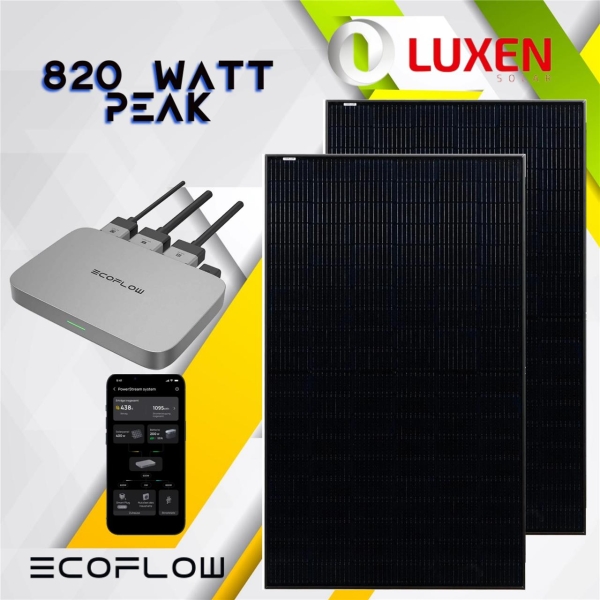 ECOFLOW / LUXEN ALL BLACK Balkonkraftwerk Set 820 Watt Photovoltaik DIY Anlage